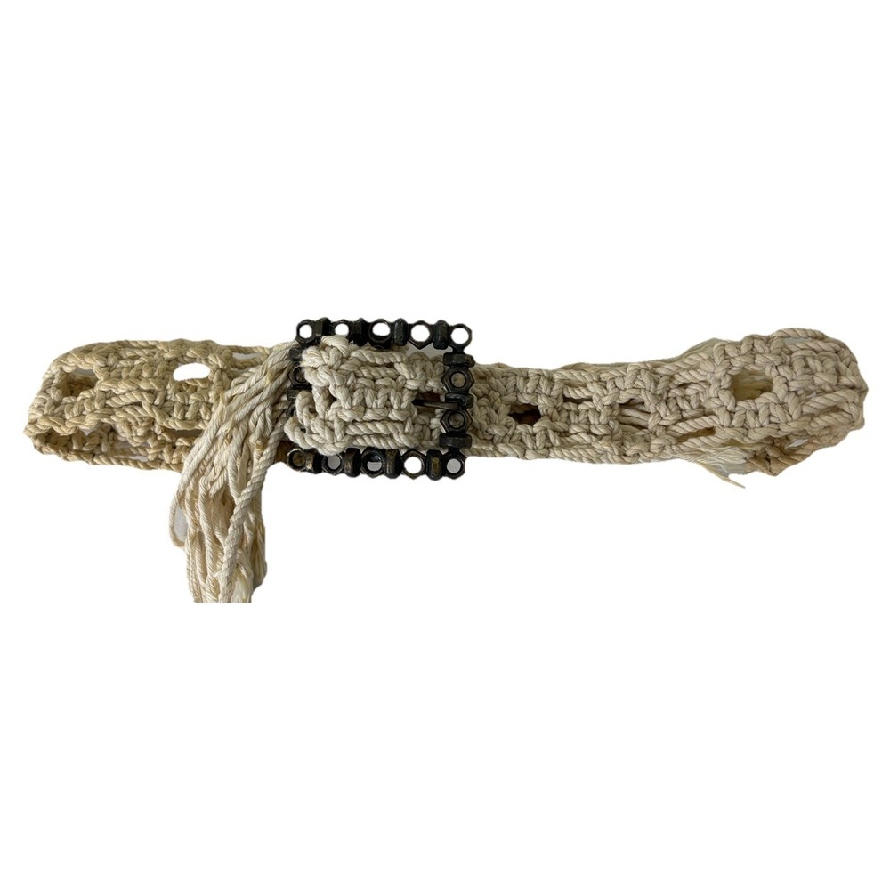 Vintage Macrame Belt Up to 30" Waist Hex Nut Buckle Hippie Boho Festival Summer